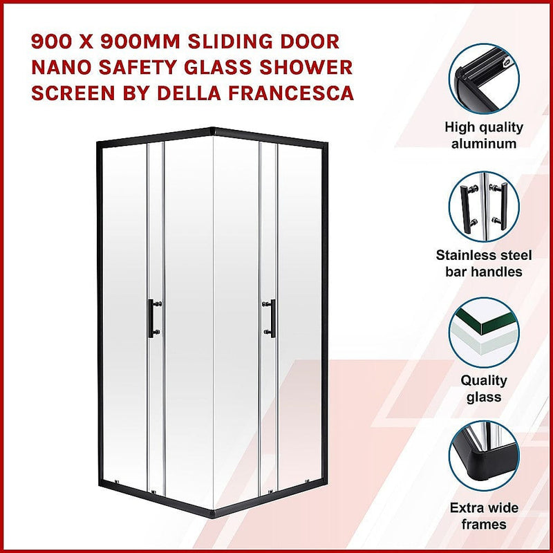 900 x 900mm Sliding Door Nano Safety Glass Shower Screen By Della Francesca