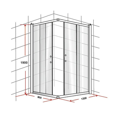 900 x 1200mm Sliding Door Nano Safety Glass Shower Screen By Della Francesca