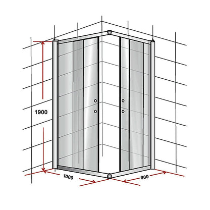 1000 x 900mm Sliding Door Nano Safety Glass Shower Screen By Della Francesca