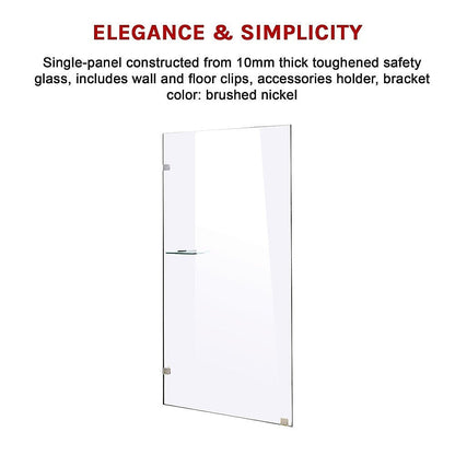 800 x 2000mm Frameless 10mm Safety Glass Shower Screen