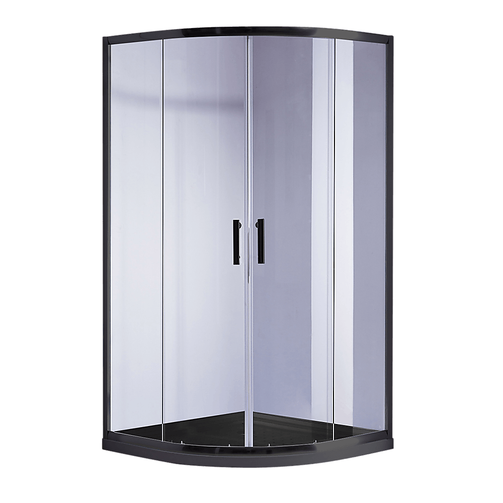 100 x 100cm Rounded Sliding 6mm Curved Shower Screen with Base in Black