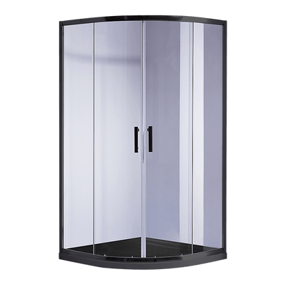 100 x 100cm Rounded Sliding 6mm Curved Shower Screen with Base in Black