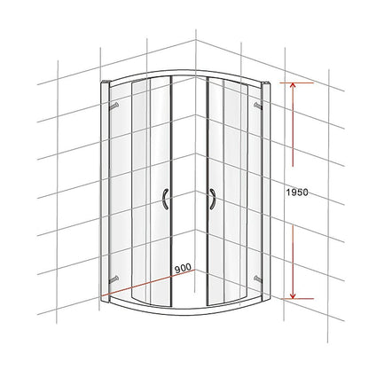 90 x 90cm Chrome Rounded Sliding 6mm Curved Shower Screen with Black Base