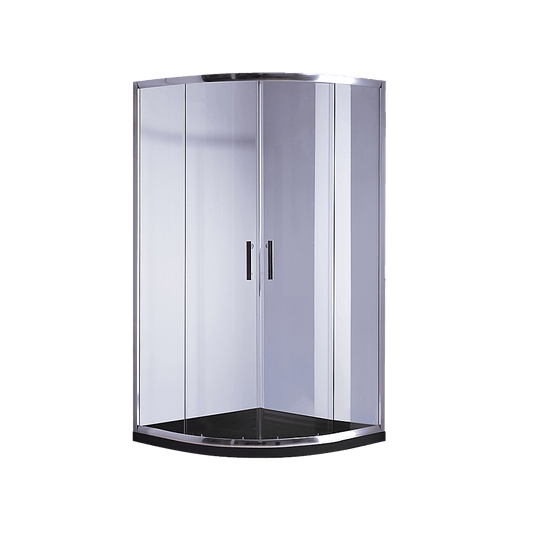 90 x 90cm Chrome Rounded Sliding 6mm Curved Shower Screen with Black Base