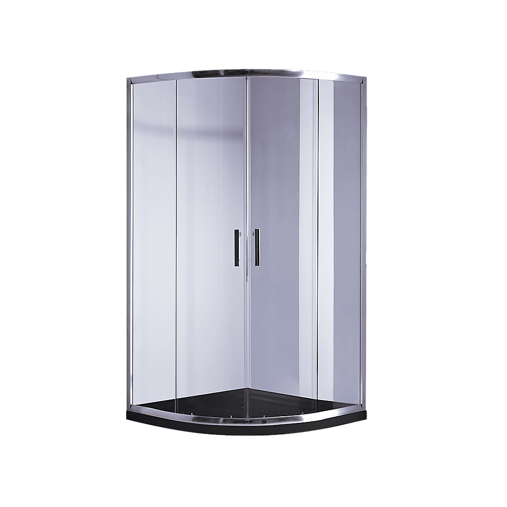 100 x 100cm Chrome Rounded Sliding 6mm Curved Shower Screen with Black Base