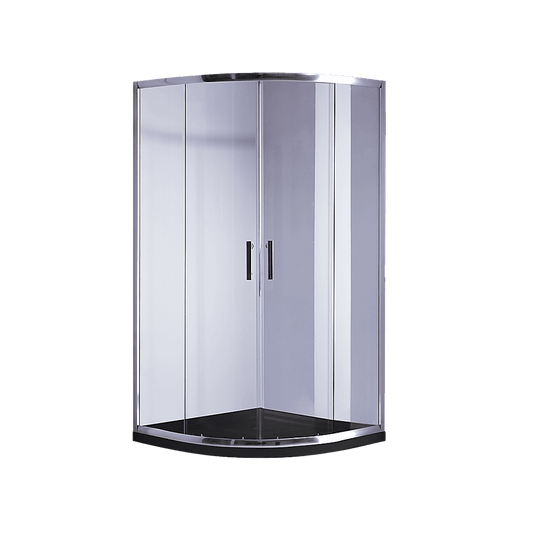 100 x 100cm Chrome Rounded Sliding 6mm Curved Shower Screen with Black Base