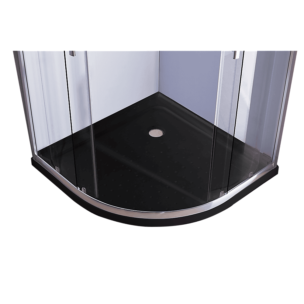100 x 100cm Chrome Rounded Sliding 6mm Curved Shower Screen with Black Base