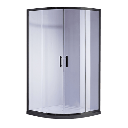 90 x 90cm Black Rounded Sliding 6mm Curved Shower Screen with White Base