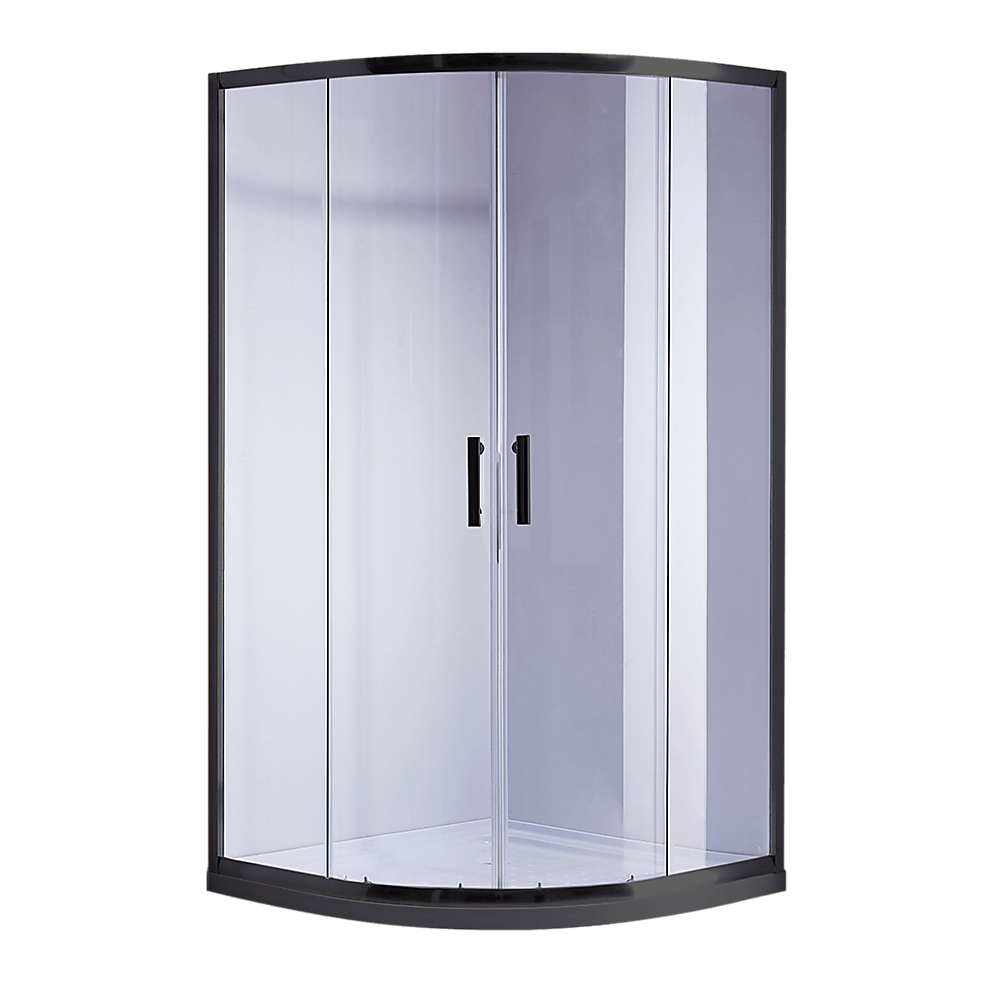 100 x 100cm Black Rounded Sliding 6mm Curved Shower Screen with White Base