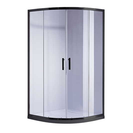 100 x 100cm Black Rounded Sliding 6mm Curved Shower Screen with White Base