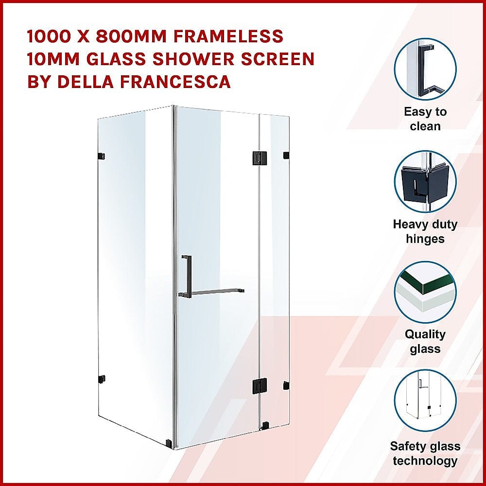 1000 x 800mm Frameless 10mm Glass Shower Screen By Della Francesca