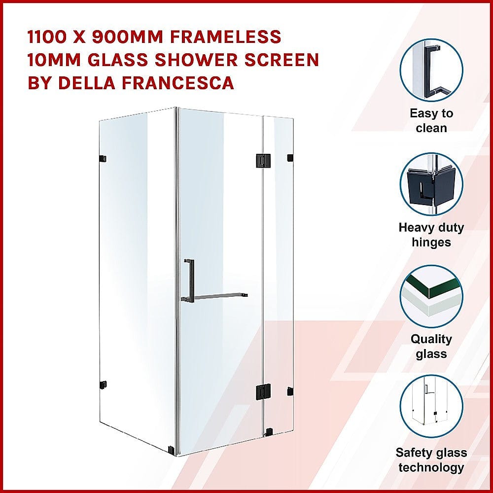1100 x 900mm Frameless 10mm Glass Shower Screen By Della Francesca