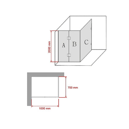 1000 x 700mm Frameless 10mm Glass Shower Screen By Della Francesca