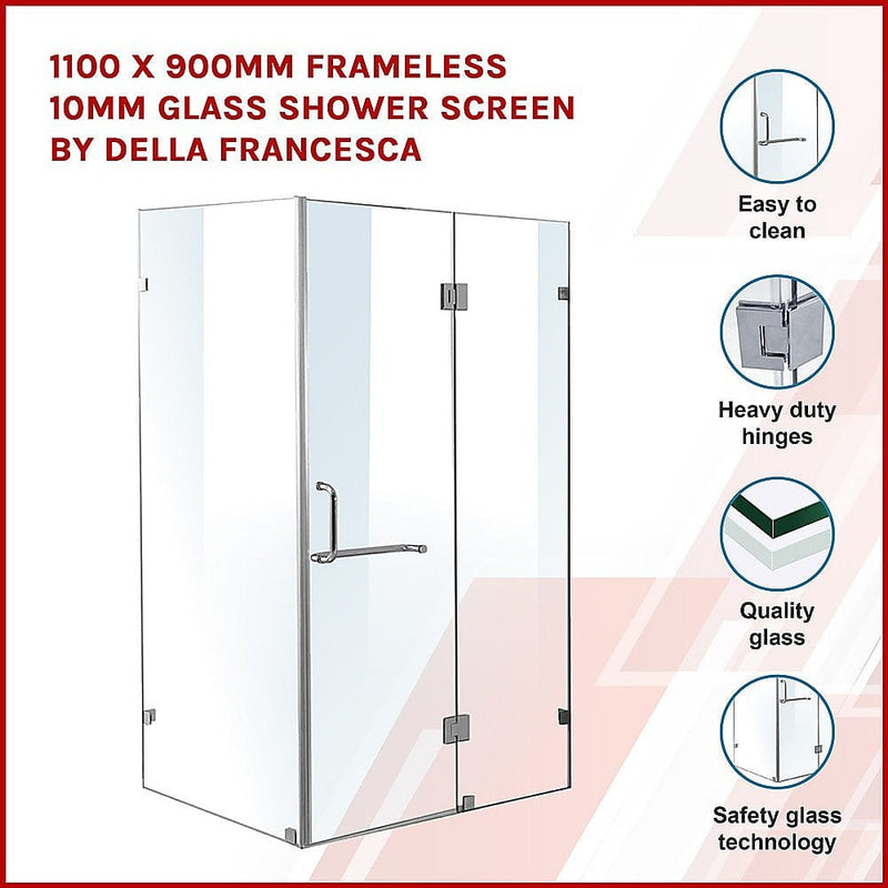1100 x 900mm Frameless 10mm Glass Shower Screen By Della Francesca