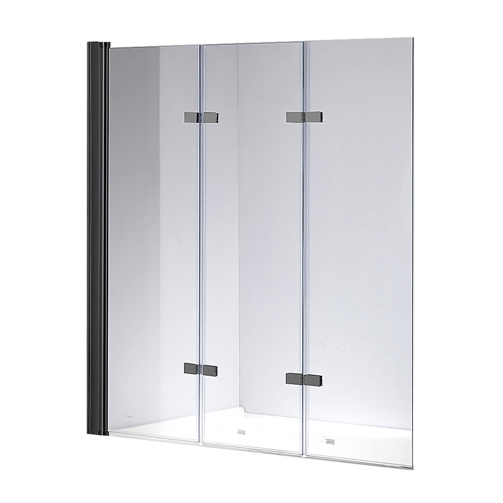 3 Fold Black Folding Bath Shower Screen Door Panel 1300mm x 1400mm