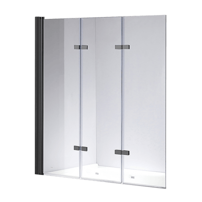 3 Fold Black Folding Bath Shower Screen Door Panel 1300mm x 1400mm