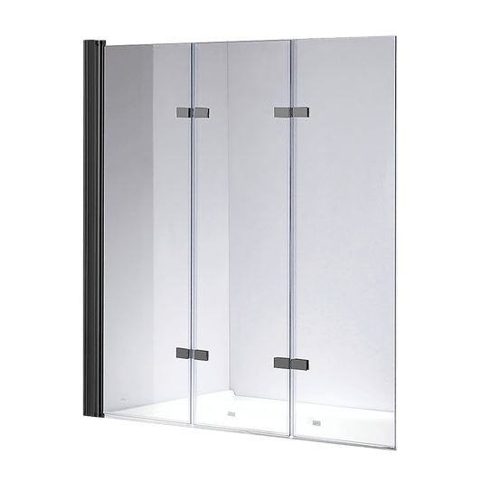 3 Fold Black Folding Bath Shower Screen Door Panel 1300mm x 1400mm