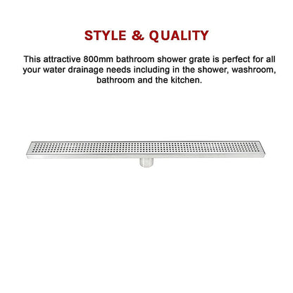 800mm Bathroom Shower Stainless Steel Grate Drain w/Centre outlet Floor Waste