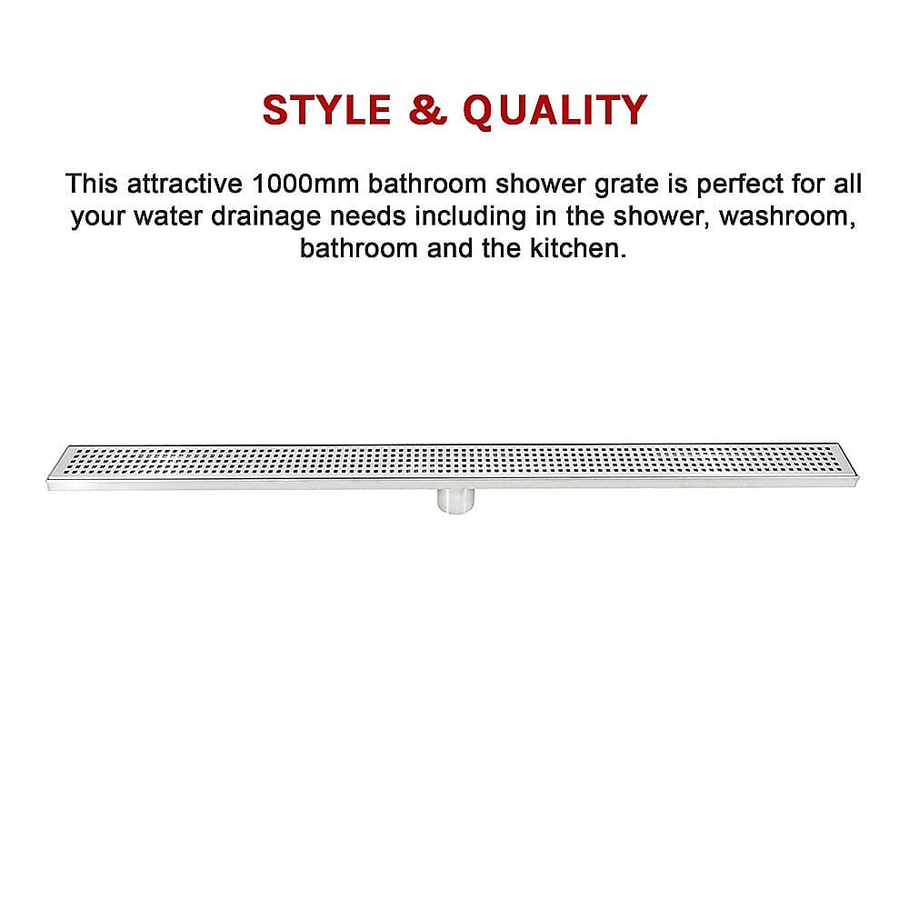 1000mm Bathroom Shower Stainless Steel Grate Drain w/Centre outlet Floor Waste Square Pattern