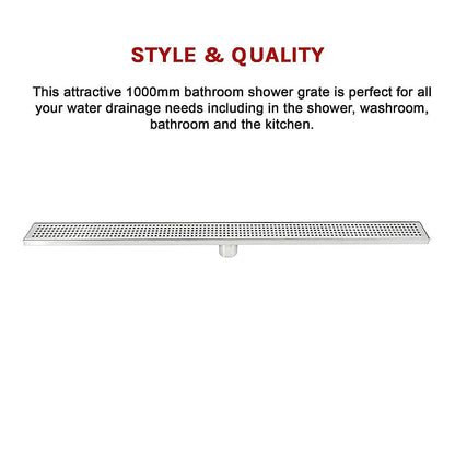 1000mm Bathroom Shower Stainless Steel Grate Drain w/Centre outlet Floor Waste Square Pattern