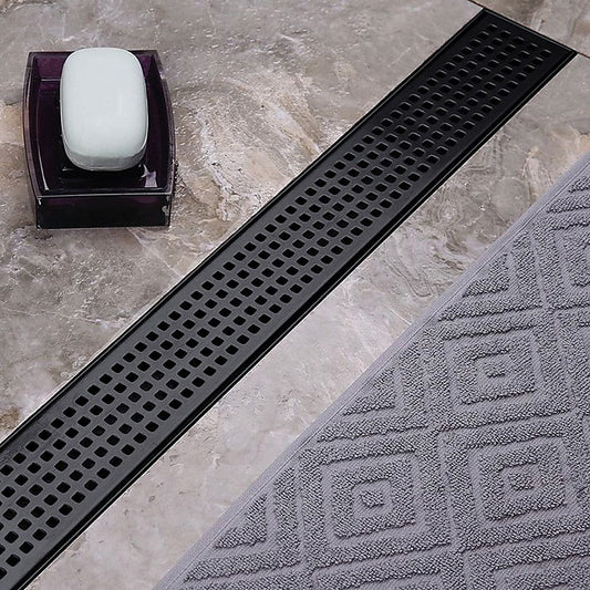 900mm Bathroom Shower Black Grate Drain w/Centre outlet Floor Waste Square Pattern