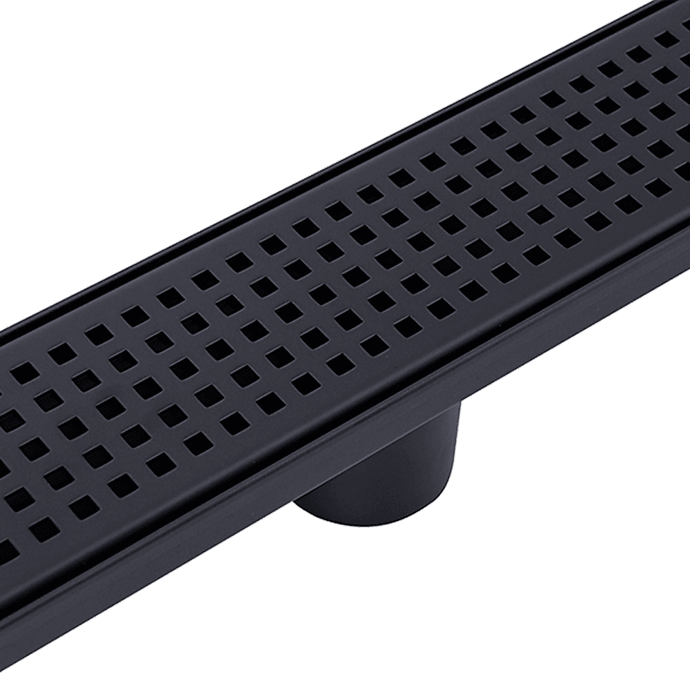1000mm Bathroom Shower Black Grate Drain w/Centre outlet Floor Waste Square Pattern