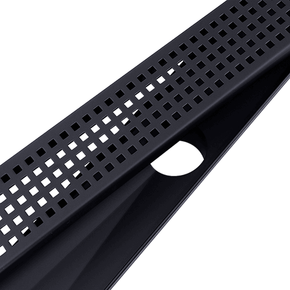 1000mm Bathroom Shower Black Grate Drain w/Centre outlet Floor Waste Square Pattern