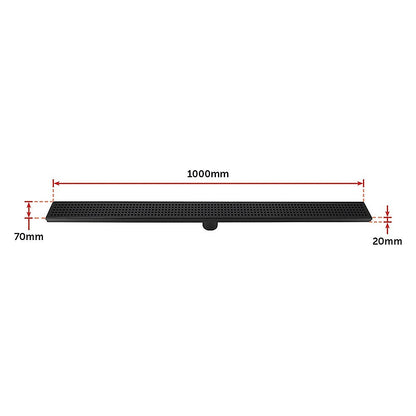 1000mm Bathroom Shower Black Grate Drain w/Centre outlet Floor Waste Square Pattern