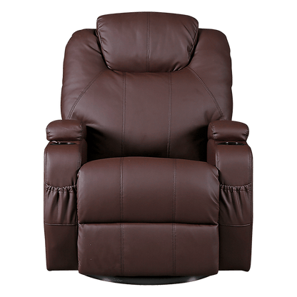 Brown Massage Sofa Chair Recliner 360 Degree Swivel PU Leather Lounge 8 Point Heated