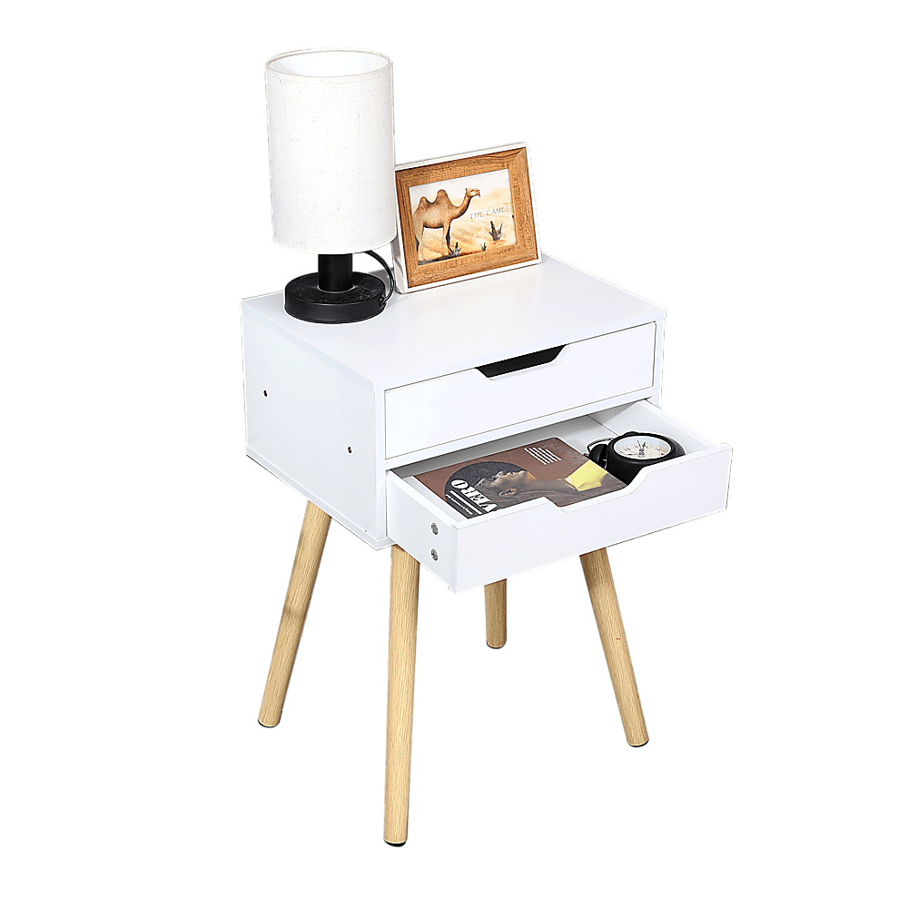 Wooden Bedside Table 2 Drawers Cabinet Storage Tall Night Stand