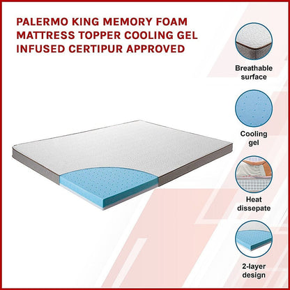 Palermo King Memory Foam Mattress Topper Cooling Gel Infused CertiPUR Approved