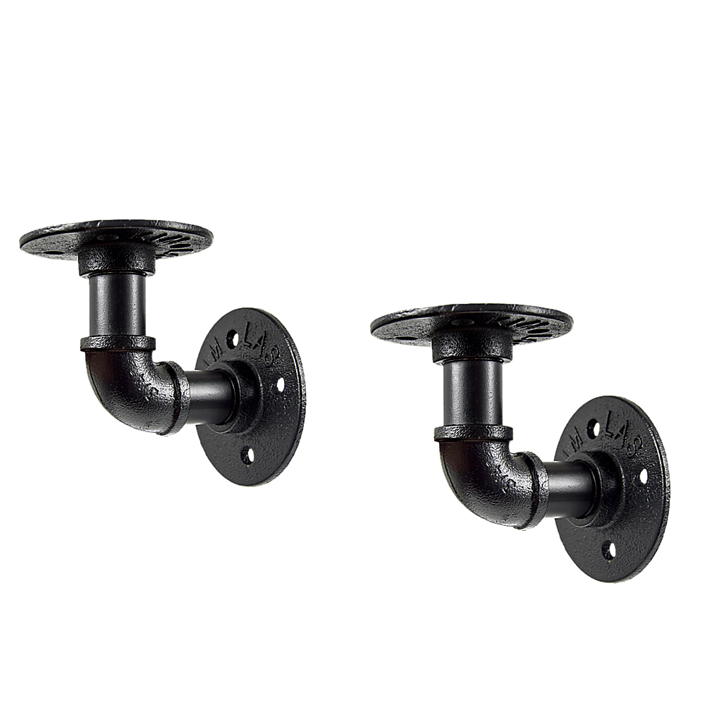 Industrial Black Iron Pipe Bracket Wall Mounted Floating Shelf - Set of 2