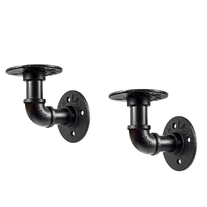 Industrial Black Iron Pipe Bracket Wall Mounted Floating Shelf - Set of 2
