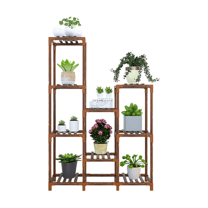 Indoor Outdoor Garden Plant Stand Planter Flower Pot Shelf Wooden Shelving - 9 Shelves