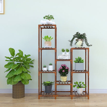 Indoor Outdoor Garden Plant Stand Planter Flower Pot Shelf Wooden Shelving - 9 Shelves