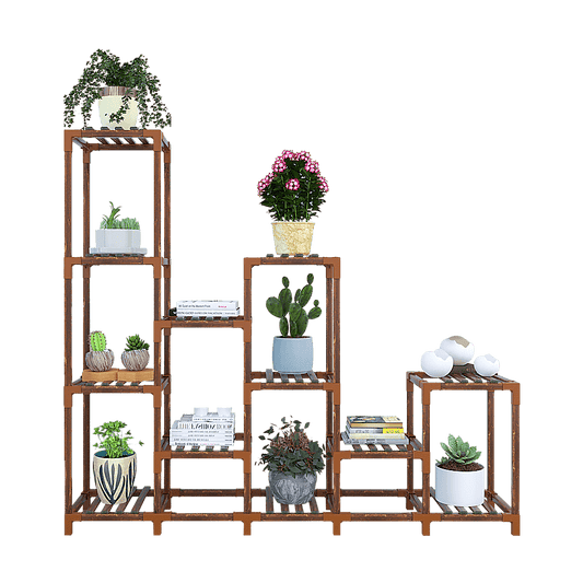 Indoor Outdoor Garden Plant Stand Planter Flower Pot Shelf Wooden Shelving - 12 Shelves