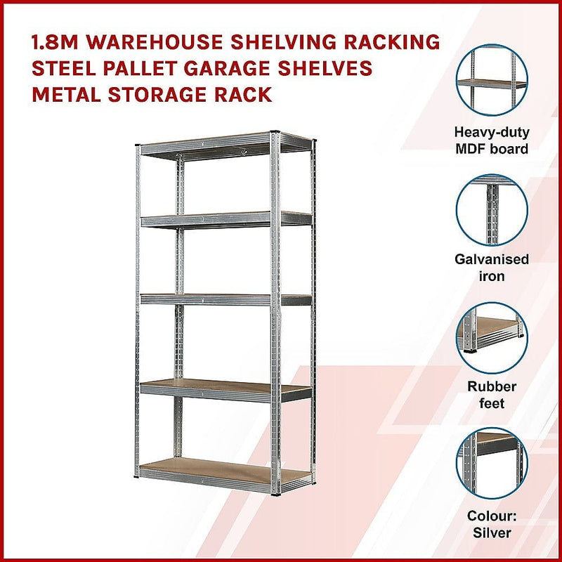 1.8M Warehouse Shelving Racking Steel Pallet Garage Shelves Metal Storage Rack