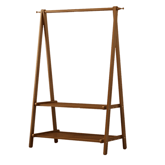Portable Clothes Rack Coat Garment Stand Bamboo Rail Hanger Airer Closet