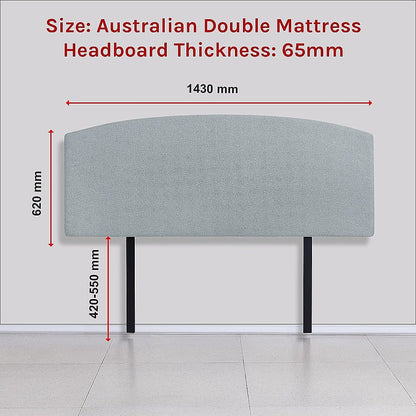 Linen Fabric Double Bed Curved Headboard Bedhead - Stone Grey