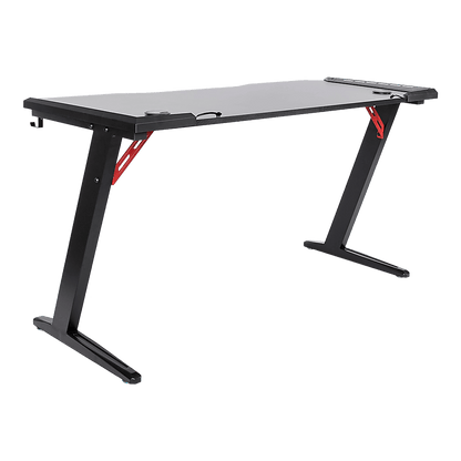 LED Gaming Desk Computer Table with Cup Holder Headphone Hook Cable Hole