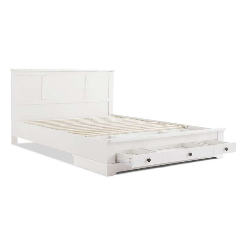 Margaux White Coastal Lifestyle Bedframe with Storage Drawers Double