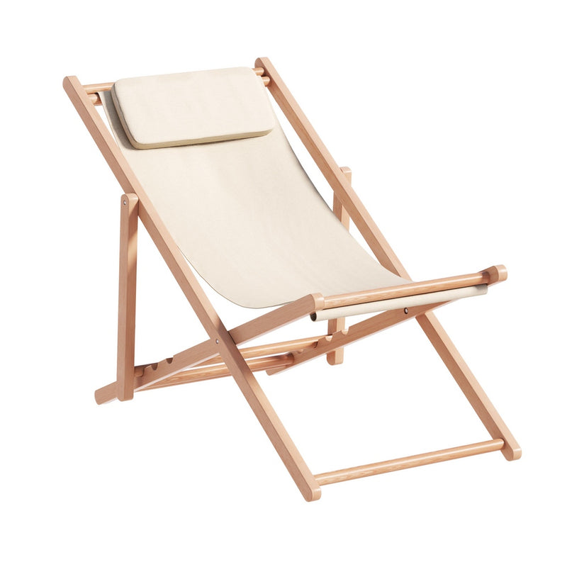Gardeon Outdoor Deck Chair Wooden Sun Lounge Folding Beach Patio Furniture Beige