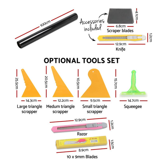Giantz Window Tint Film Black Roll 5% VLT Home 100cm X 30m Tinting tools Kit