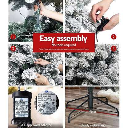 Jingle Jollys Snowy Christmas Tree 1.8M 6FT LED Lights Xmas Decorations Warm White