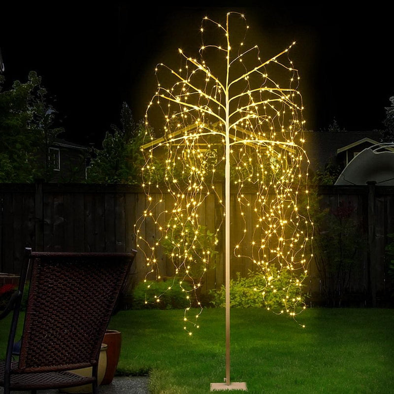 Jingle Jollys 2.1M LED Christmas Willow Tree 600 LED Xmas Warm White Optic Fiber