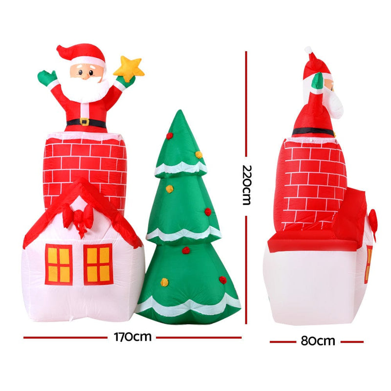 Jingle Jollys Christmas Inflatable Tree Santa 2.2M Illuminated Decorations