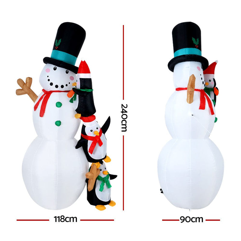Jingle Jollys Christmas Inflatable Snowman 2.4M Illuminated Decorations