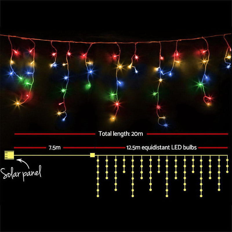 Jingle Jollys 12.5M Solar Christmas Lights Icicle String Light Multi Colour