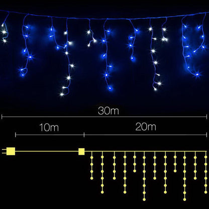 20M Christmas Lights Icicle Light 800 LED Blue White Decor Jingle Jollys
