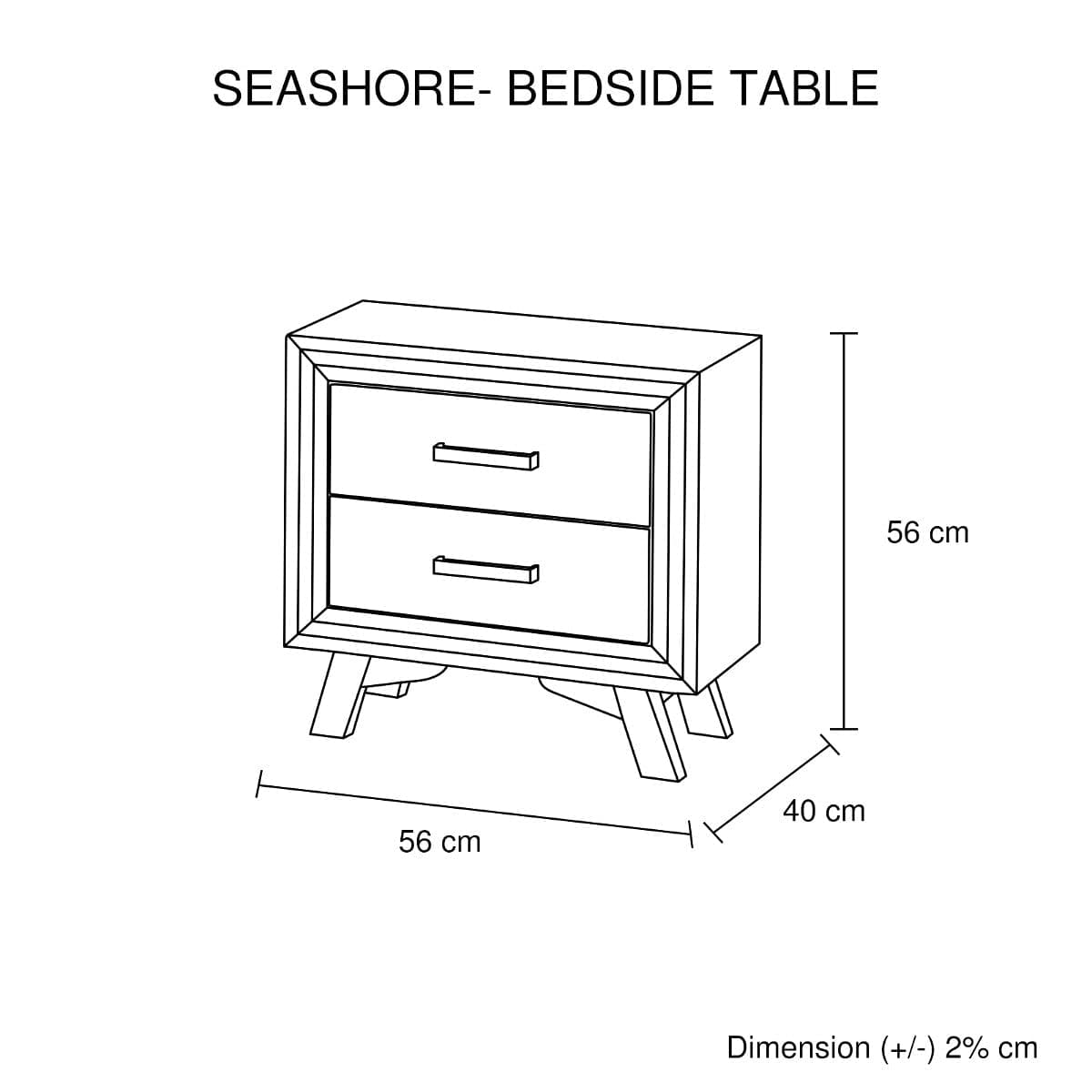 Bedside Table 2 drawer Night Stand with Solid Acacia Storage in Sliver Brush Colour
